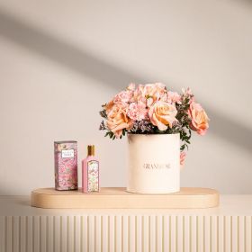Verge of Peach Floral Arrangement with Gucci Flora Gorgeous Gardenia EDP for Women – 100 ml