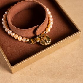 Salt & Crystal - Pink Pearl w/Gold Heart Bracelet