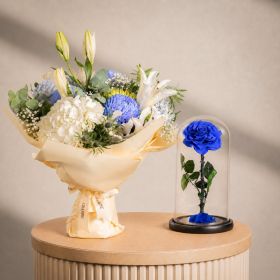 Radiant Serenity Bouquet with Large Blue Infinity Rose