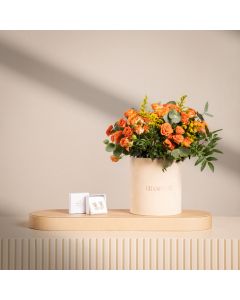 Sunset Orange Floral Arrangement with Caroline Svedbom Honey Bee Earrings