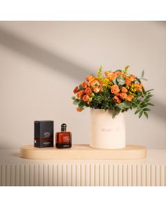 Sunset Orange Floral Arrangement with Emporio Armani Stronger With You Absolutely EDP for Men – 100 ml