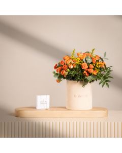Sunset Orange Floral Arrangement with Caroline Svedbom Baguette Heart Crystal Necklace