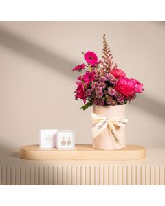 Blushing Pink Floral Arrangement with Caroline Svedbom Chloe Rocks Crystal Earrings