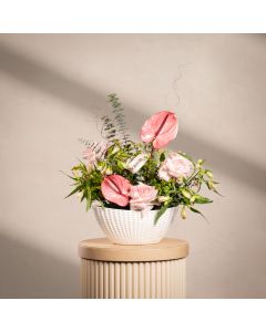 Pink Anthurium Glass Vase