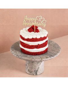 Mini Red Velvet Cake with Happy Anniversary Stick