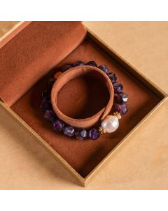 Salt & Crystal - Amethyst Baroque Pearl Elastic Bracelet