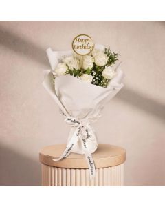 Simply White Rose Bouquet with HBD Stick