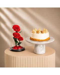 Red 3 Infinity Rose with Lotus Cake